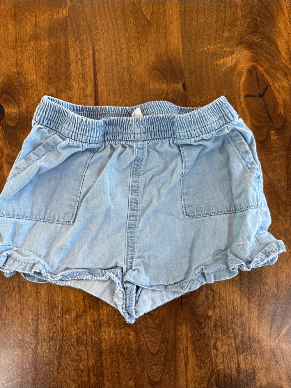 GAP Light Wash Denim Ruffle-Hem Elastic Waist Shorts